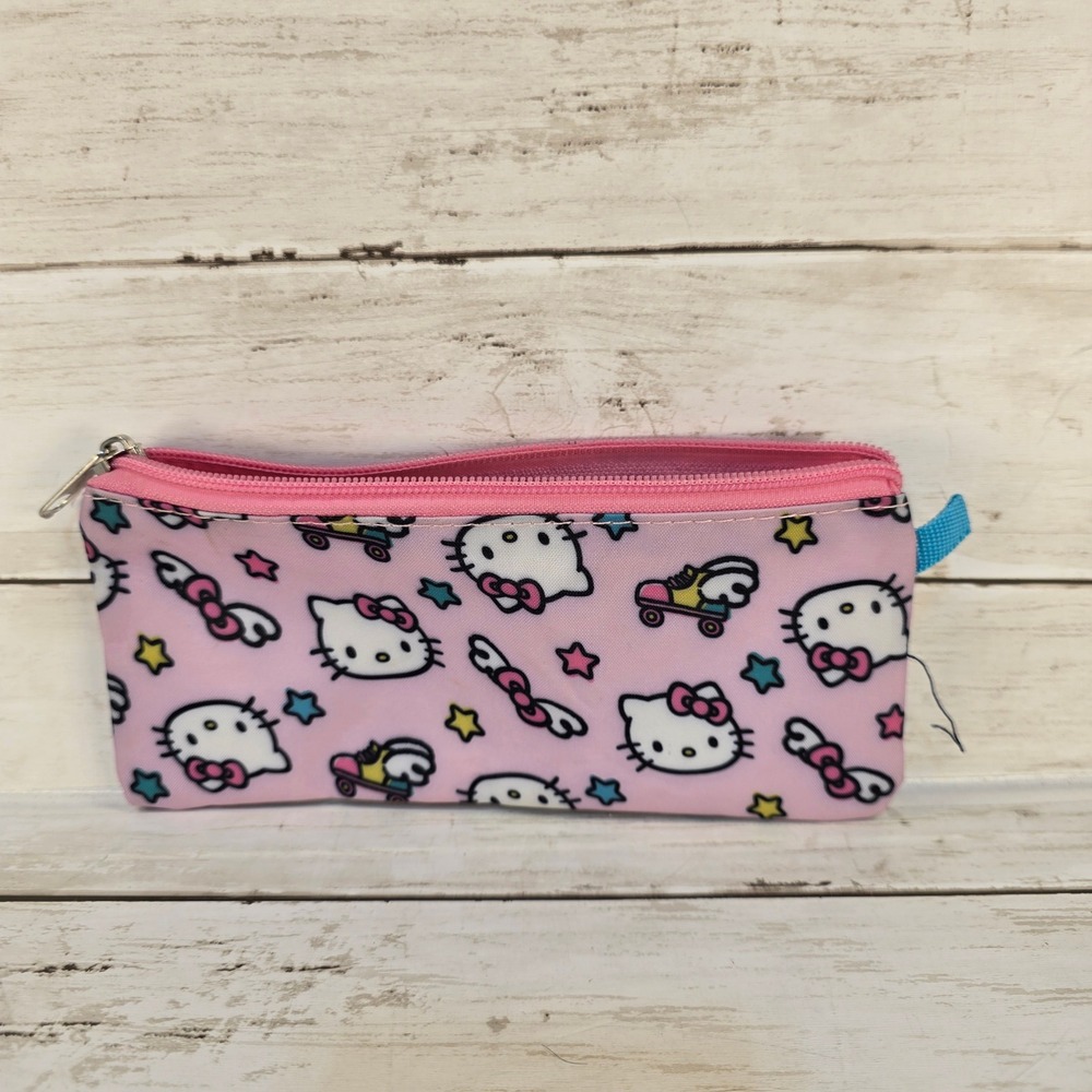 Sanrio Hello Kitty Pink Pencil Case Roller Skate Star Zipper Pouch Makeup Bag‎